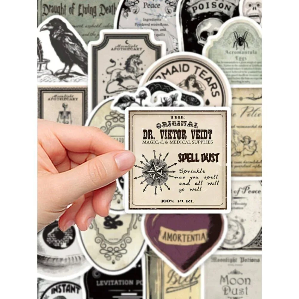 50pcs Gothic Apothecary Vintage Magic Potion Sticker Labels For Notebook